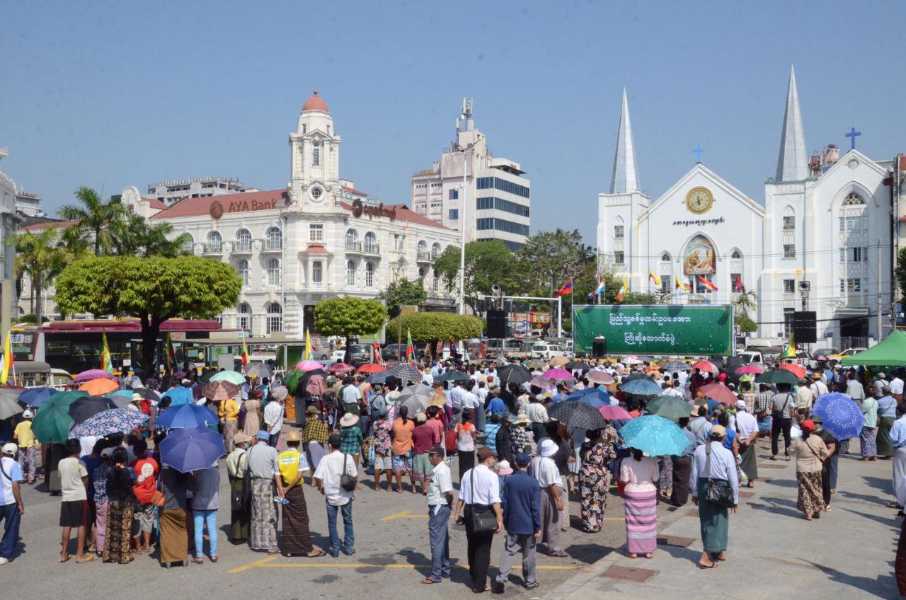 ရန်ကုန်မြို့တွင် ပြည်သူ့စစ်မှုထမ်းဥပဒေအား ထောက်ခံကြိုဆိုပွဲ ကျင်းပ